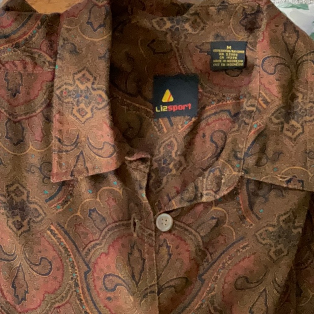 Vintage LizSport Paisley Button Down Blouse - Picture 6 of 9